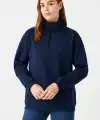 Kadın 3 İplik Pamuklu Dık Yaka Yarım Fermuarlı SweatShirt - Lacivert