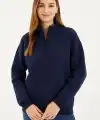 Kadın 3 İplik Pamuklu Dık Yaka Yarım Fermuarlı SweatShirt - Lacivert