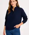 Kadın 3 İplik Pamuklu Dık Yaka Yarım Fermuarlı SweatShirt - Lacivert