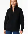 Kadın 3 İplik Pamuklu Dık Yaka Yarım Fermuarlı SweatShirt - Siyah