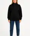 Kadın 3 İplik Pamuklu Dık Yaka Yarım Fermuarlı SweatShirt - Siyah