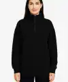 Kadın 3 İplik Pamuklu Dık Yaka Yarım Fermuarlı SweatShirt - Siyah