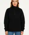 Kadın 3 İplik Pamuklu Dık Yaka Yarım Fermuarlı SweatShirt - Siyah