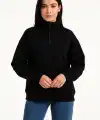 Kadın 3 İplik Pamuklu Dık Yaka Yarım Fermuarlı SweatShirt - Siyah