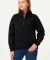 Kadın 3 İplik Pamuklu Dık Yaka Yarım Fermuarlı SweatShirt - Siyah