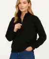 Kadın 3 İplik Pamuklu Dık Yaka Yarım Fermuarlı SweatShirt - Siyah