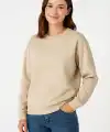 Kadın 3 İplik Pamuklu Düz Bisiklet Yaka SweatShirt - Bej