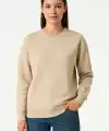 Kadın 3 İplik Pamuklu Düz Bisiklet Yaka SweatShirt - Bej