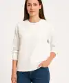Kadın 3 İplik Pamuklu Düz Bisiklet Yaka SweatShirt - Beyaz