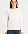 Kadın 3 İplik Pamuklu Düz Bisiklet Yaka SweatShirt - Beyaz
