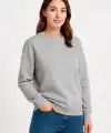 Kadın 3 İplik Pamuklu Düz Bisiklet Yaka SweatShirt - Gri