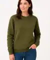 Kadın 3 İplik Pamuklu Düz Bisiklet Yaka SweatShirt - Haki