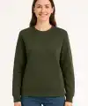 Kadın 3 İplik Pamuklu Düz Bisiklet Yaka SweatShirt - Haki
