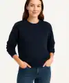 Kadın 3 İplik Pamuklu Düz Bisiklet Yaka SweatShirt - Lacivert