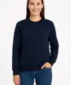 Kadın 3 İplik Pamuklu Düz Bisiklet Yaka SweatShirt - Lacivert
