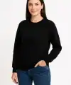 Kadın 3 İplik Pamuklu Düz Bisiklet Yaka SweatShirt - Siyah
