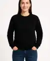 Kadın 3 İplik Pamuklu Düz Bisiklet Yaka SweatShirt - Siyah