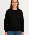 Kadın 3 İplik Pamuklu Düz Bisiklet Yaka SweatShirt - Siyah