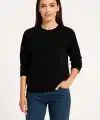 Kadın 3 İplik Pamuklu Düz Bisiklet Yaka SweatShirt - Siyah