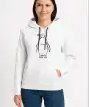 Kadın 3 İplik Pamuklu Kapüşonlu Hoodie Sweatshirt Nihilist Penguen Baskılı - Beyaz