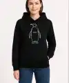 Kadın 3 İplik Pamuklu Kapüşonlu Hoodie Sweatshirt Nihilist Penguen Baskılı - Siyah