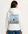 Kadın 3 İplik Pamuklu Kapüşonlu Hoodie Sweatshirt Survivor Penguen Baskılı - Beyaz