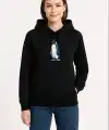 Kadın 3 İplik Pamuklu Kapüşonlu Hoodie Sweatshirt Survivor Penguen Baskılı - Siyah