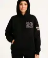 Kadın 3 İplik Pamuklu Kapüşonlu Kanguru Cepli Baskılı Hoodie Sweatshirt - Siyah