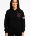Kadın 3 İplik Pamuklu Kapüşonlu Kanguru Cepli Baskılı Hoodie Sweatshirt - Siyah