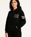 Kadın 3 İplik Pamuklu Kapüşonlu Kanguru Cepli Baskılı Hoodie Sweatshirt - Siyah