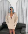 Kadın 3 İplik Pamuklu Kapüşonlu Kanguru Cepli Baskılı Oversize Hoodie Sweatshirt - Bej