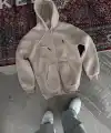 Kadın 3 İplik Pamuklu Kapüşonlu Kanguru Cepli Baskılı Oversize Hoodie Sweatshirt - Bej