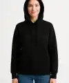 Kadın 3 İplik Pamuklu Kapüşonlu Kanguru Cepli Sweatshirt hoodie - Siyah