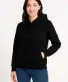 Kadın 3 İplik Pamuklu Kapüşonlu Kanguru Cepli Sweatshirt hoodie - Siyah