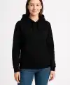 Kadın 3 İplik Pamuklu Kapüşonlu Kanguru Cepli Sweatshirt hoodie - Siyah