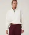Kadın 3 İplik Pamuklu Oversize Yarım Fermuarlı Yakalı Basic Sweatshirt - Beyaz
