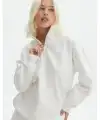 Kadın 3 İplik Pamuklu Oversize Yarım Fermuarlı Yakalı Basic Sweatshirt - Beyaz