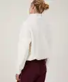 Kadın 3 İplik Pamuklu Oversize Yarım Fermuarlı Yakalı Basic Sweatshirt - Beyaz