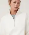 Kadın 3 İplik Pamuklu Oversize Yarım Fermuarlı Yakalı Basic Sweatshirt - Beyaz