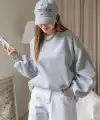 Kadın 3 İplik Pamuklu Oversize Yarım Fermuarlı Yakalı Basic Sweatshirt - Gri