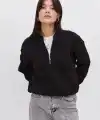 Kadın 3 İplik Pamuklu Oversize Yarım Fermuarlı Yakalı Basic Sweatshirt - Siyah