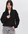 Kadın 3 İplik Pamuklu Oversize Yarım Fermuarlı Yakalı Basic Sweatshirt - Siyah