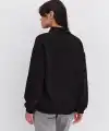 Kadın 3 İplik Pamuklu Oversize Yarım Fermuarlı Yakalı Basic Sweatshirt - Siyah