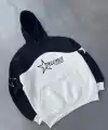 Kadın 3 İplik Pamuklu Parçalı Nakış İşlemelı Kapüşonlu SweatShirt Hoodie - Siyah