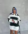 Kadın 3 iplik Pamuklu Parçalı Yakalı SweatShirt - Yeşil