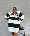 Kadın 3 iplik Pamuklu Parçalı Yakalı SweatShirt - Yeşil