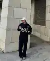 Kadın 3 İplik Pamuklu Yakalı Sweat Baggy Pantolonlu Alt-Üst Takım - Siyah
