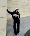 Kadın 3 İplik Pamuklu Yakalı Sweat Baggy Pantolonlu Alt-Üst Takım - Siyah