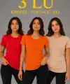 Kadın 3’lü Kısa Kollu Bisiklet Yaka Basic Slim Fit T-Shirt - Kırmızı - Turuncu - Bej