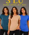 Kadın 3’lü Kısa Kollu Bisiklet Yaka Basic Slim Fit T-Shirt -Petrol Mavisi  - Bej - Mavi